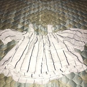 Cold shoulder white and black stripped crop top